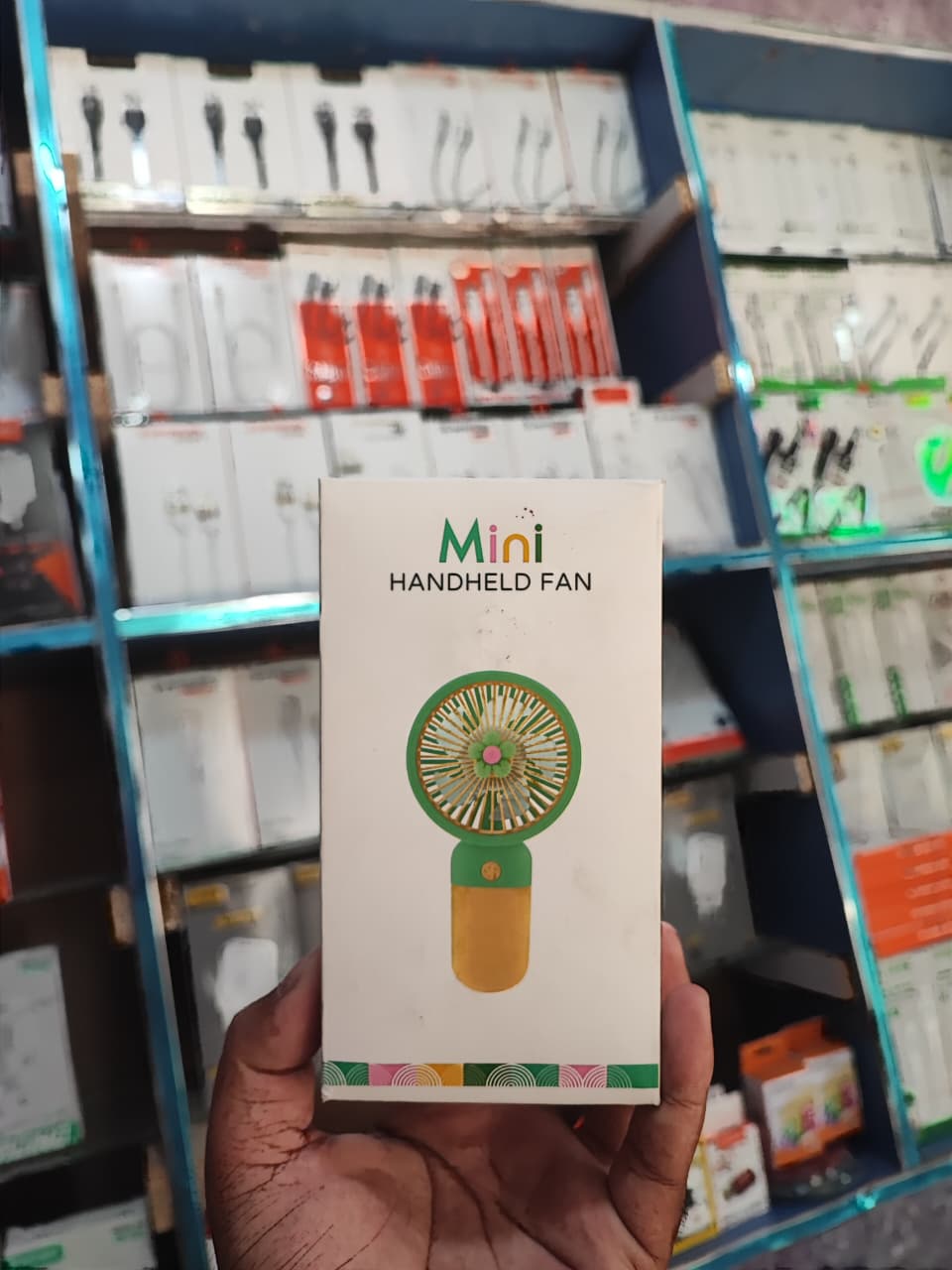 Mini USB Rechargeable Handheld Fan – Portable Cooling Fan Green & Yellow